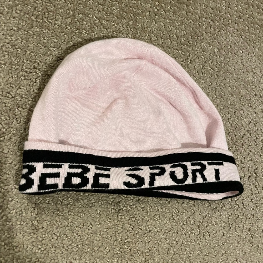 Bebe sport pink and black‎ beanie y2k